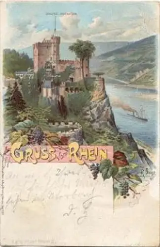 55411 Bingen Schloss Rheinstein Künstlerkarte R. Joost o 1900