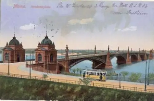 Mainz Brücke Straßenbahn o 25.6.1914
