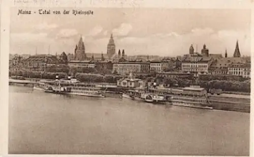 Mainz Totalansicht von der Rheinseite Rheindampfer * ca. 1910