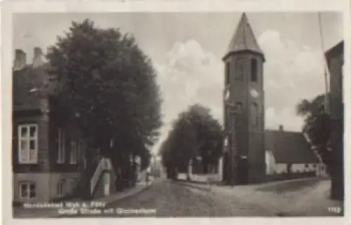 25938 Wyk Insel Föhr Große Straße mit Glockenturm o ca. 1930
