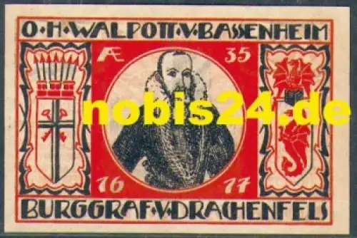 53639 Königswinter Notgeld 50 Pf. Burggraf Drachenfels 1921