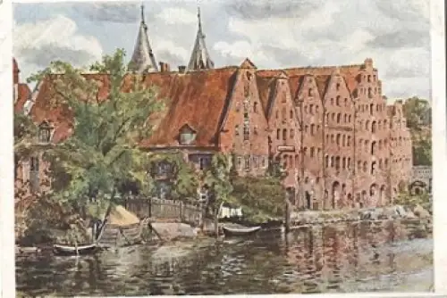 Lübeck Alte Salzspeicher an der Trave Künstlerkarte Rouse * ca. 1930