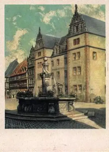 38820 Alt-Halberstadt  Holzmarkt Künstlerkarte W. Ebeling * ca. 1950