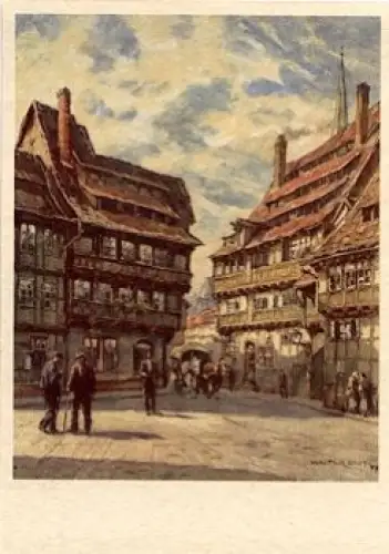 38820 Alt-Halberstadt Gerberhäuser am Kulk Künstlerkarte W. Gemm * ca. 1950