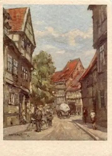 38820 Alt-Halberstadt Künstlerkarte W. Gemm "Bei den Spritzen" * ca. 1950