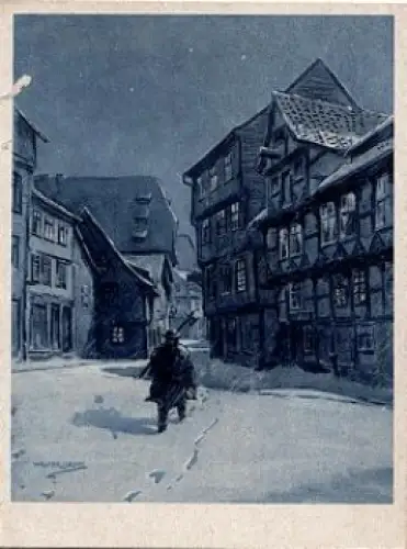 38820 Alt-Halberstadt Winternacht a. d. Woort Künstlerkarte W. Gemm  * ca. 1950