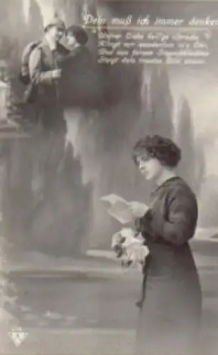 Frau mit Brief Soldat mit Pickelhaube Serie 214 gebr. ca. 1918
