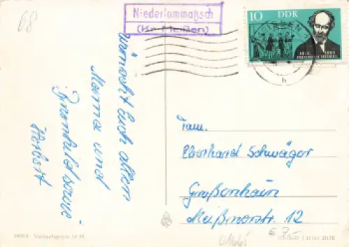 01665 Niederlommatzsch Kreis Meißen Landpoststempel o 1963 auf Blumenkarte
