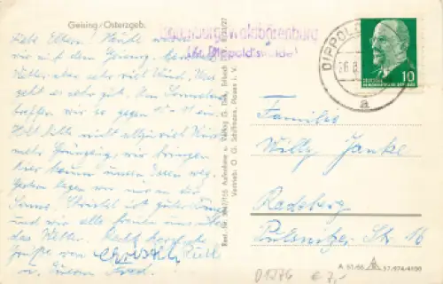 01778 Geising Erzgebirge Landpoststempel Bärenburg-Waldbärenburg o 1962