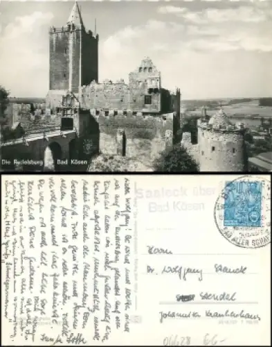 06628 Saaleck über Bad Kösen Landpoststempel o 9.4.1959 auf AK Rudelsburg