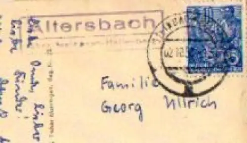 98587 Altersbach über Meinerzh.-Hallenberg, Posthilfsstellenstempel o 02.10.1958 auf AK