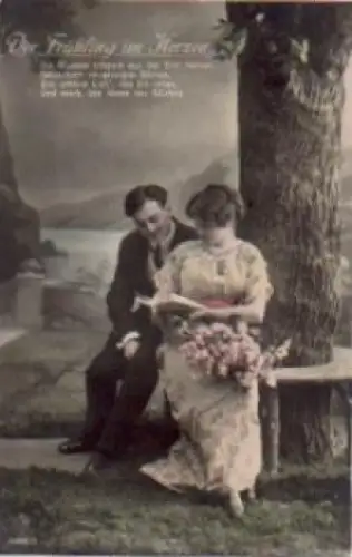 Lesendes Paar, Serie 582/3, Frühling im Herzen, * ca. 1920