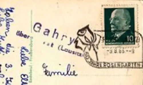 03149 Gahry über Forst Posthilfsstellenstempel o 9.8.1963 auf AK Rosengarten Forst