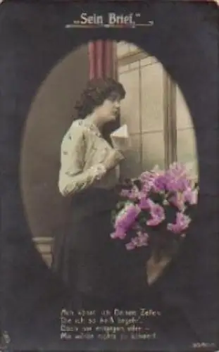 Brief lesende Frau Serienkarte, Nr. 3580/5, gebr. 9.8.1915