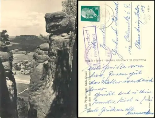 01824 Pfaffendorf Kreis Pirna Landpoststempel auf AK Pfaffenstein o 6.10.1962