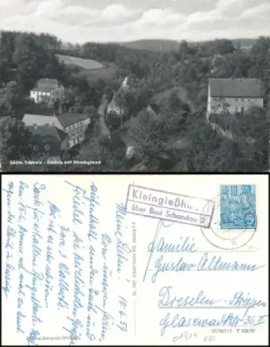 01814 Kleingießhübel über Bad Schandau2 Landpoststempel auf AK Schöna o 10.6.1959