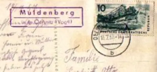 08269 Muldenberg Landpoststempel o 13.7.1957 auf AK Gottesgab