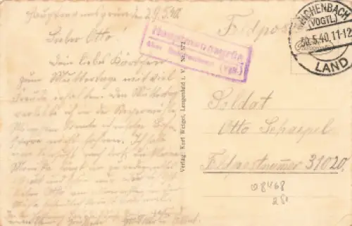 08468 Hauptmannsgrün Vogtland Landpoststempel o 1940 auf AK