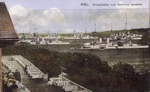 Kiel Kriegshafen von Bellevue Kriegsschiffe * ca. 1910