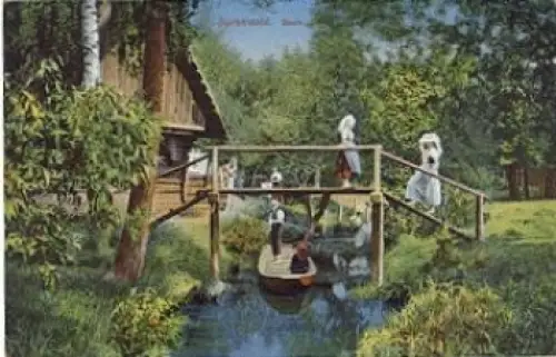 Spreewald Trachten Brücke Kahn o 16.7.1912