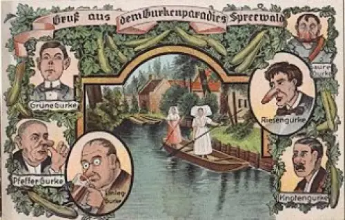 Spreewald Trachten "Gruss aus dem Gurkenparadies" Humorkarte * 1910