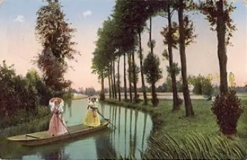 03222 Lübbenau Spreewald Wasserstraße nach der Wotschofska Trachten gebr. ca. 1910