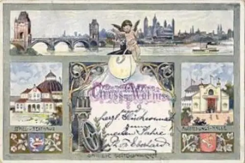 Worms Engel Spiel- u. Festhaus Farblitho Anlaßkarte o 1901