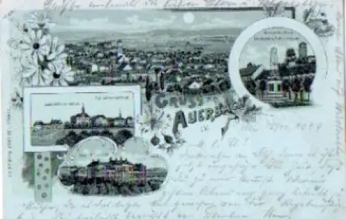 08209 Auerbach Vogtland Mondschein Litho o 16.11.1899 Bahnpost Zwickau - Oelsbrunn Zug Nr. 2159