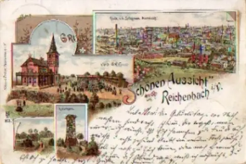 08468 Reichenbach Vogtland Gruss von der Schönen Aussicht Litho o 18.12.1897