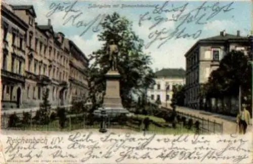 08468 Reichenbach Vogtland Solorigplatz mit Bismarckdenkmal o 4.6.1907