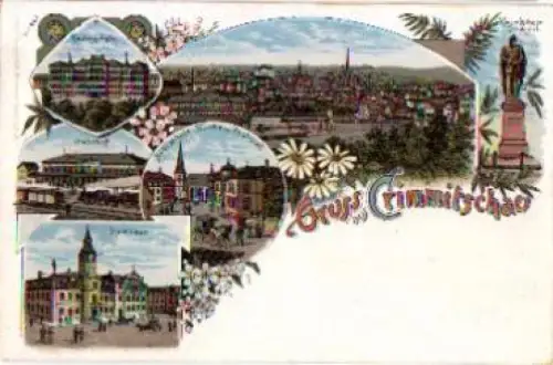 08451 Crimmitschau Bahnhof Litho * ca. 1900