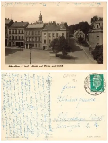 08491 Netzschkau Markt mit Kirche und Schloss o 7.9.1965