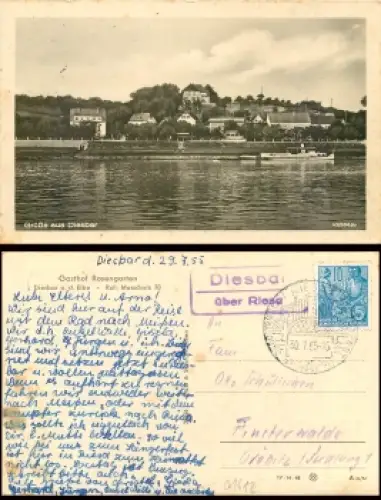 01612 Diesbar Gasthof Rosengarten Landpoststempel o 30.7.1955