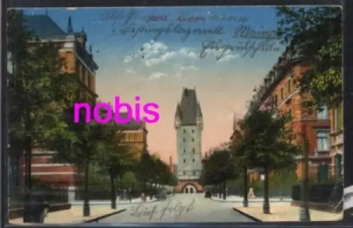 Mainz Strasse mit Holzturm o 28.6.1916