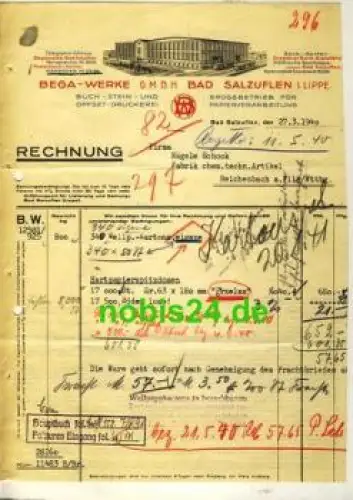 32108 Bad Salzuflen Briefkopf Begawerke 1936