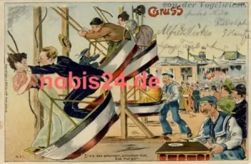 Dresden Vogelwiese Litho Schaukel o 5.8.1903