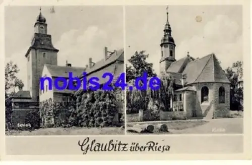 01612 Glaubitz Riesa Schloss und Kirche o 1957