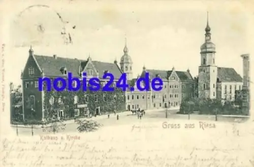 01587 Riesa Elbe Rathaus und Kirche o 1900