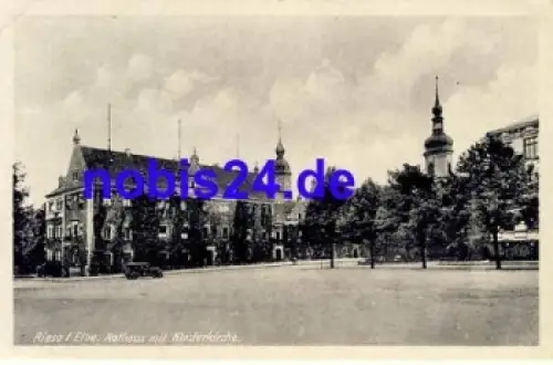 01587 Riesa Elbe Klosterkirche Rathaus *ca.1950