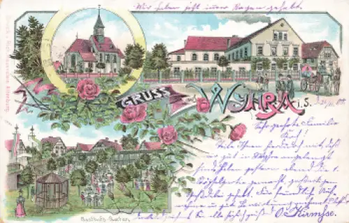 04552 Wyhra Borna Litho Gasthof Kirche o 1900