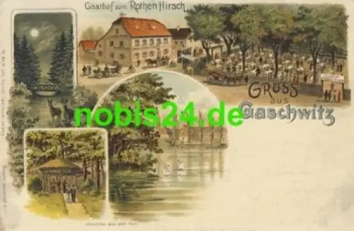 04416 Gaschwitz Litho Gasthof Rother Hirsch o 1900