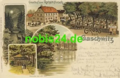 04416 Gaschwitz Litho Gasthof Rother Hirsch o 1901