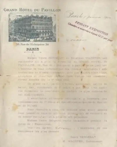 Paris Grand Hotel du Pavillon Briefbogen 1.1.1900