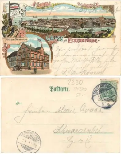 24340 Eckernförde Hafen Gasthaus Litho o 6.9.1902