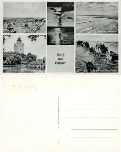 27476 Duhnen, 5-Bild mit Kugelbake, Leuchtturm Pferdekutschen * ca.1940 