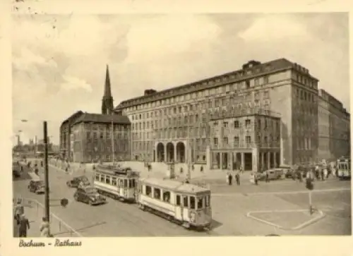 44770 Bochum  Rathaus mit Straßenbahn, o 15.3.1954