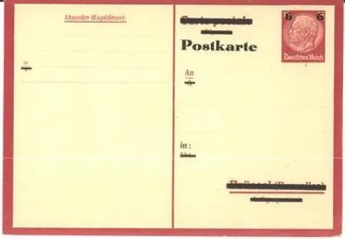 Hindenburg 15 Pfennig Überdruck 6 Ganzsache mit Zudruck Brüssel *