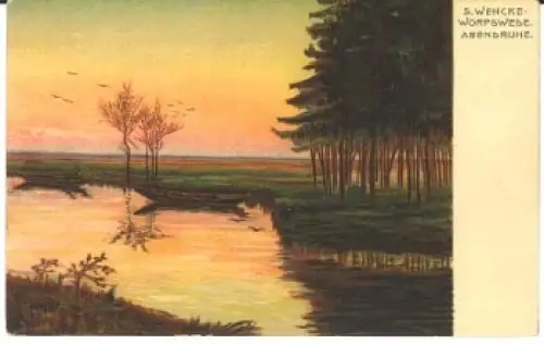 27726 Worpswede Künstlerkarte sig. S. Wencke Abendruhe * ca. 1900