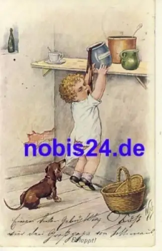 Dackel mit Kind o 1914