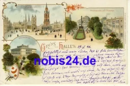 Halle Saale Litho Universität Theater o 1898